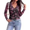 image:imagePRETTYGARDEN Womens Floral Mesh Wrap Top V Neck Long Sleeve Shirts  Soft Stretchy Lightweight Lined Slim Fit Ruched Waist Dressy Casual Blouses for Work Daily Going Out Fall ClothesBlack Pink Flower