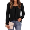 image:imagePRETTYGARDEN Womens Long Puff Sleeve Tops Crew Neck Blouse  Pleated Front Loose Fit Soft Business Casual Work Shirts Dressy Daily Wear School Travel Outfits Fall Winter ClothingBlack
