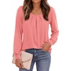 image:imagePRETTYGARDEN Womens Long Puff Sleeve Tops Crew Neck Blouse  Pleated Front Loose Fit Soft Business Casual Work Shirts Dressy Daily Wear School Travel Outfits Fall Winter ClothingCoral Pink