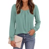 image:imagePRETTYGARDEN Womens Long Puff Sleeve Tops Crew Neck Blouse  Pleated Front Loose Fit Soft Business Casual Work Shirts Dressy Daily Wear School Travel Outfits Fall Winter ClothingGrey Green