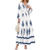 image:imagePRETTYGARDEN Womens Long Sleeve Floral Boho Maxi Wedding Guest Dress  Trendy BohemianV NeckRuffle Long DressesFlowy A LineElastic WaistElegant PartyFall FashionBeach Vacation ClothesFloral White Blue