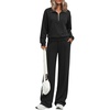 image:imagePRETTYGARDEN Womens Lounge Sets 2 Piece Outfits Sweatsuits  Half Zip Pullover Sweatshirts Wide Leg Pants Pockets Matching Workout Tracksuits Airport Travel Resort Wear Fall ClothesBlack