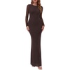 image:imagePRETTYGARDEN Womens Mesh Long Sleeve Bodycon Maxi Dress  Fall Wedding Guest Dresses Boat Neck Slim Fitted Elegant Evening Wear Formal Cocktail Holiday Party Date Night OutfitsBrown