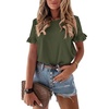 image:imagePRETTYGARDEN Womens Short Sleeve Casual T Shirts Cute Ruffle Summer Tops  Round Neck Loose Fit Basic Tee Shirt Business Casual Dressy Blouses Plain Work Tops 2026 Trendy ClothesArmy Green