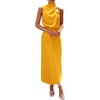 image:imagePRETTYGARDEN Womens Summer Satin Maxi Cocktail Dress  Silk FabricSleeveless Mock NeckFit and FlareAsymmetrical Long DressesElegant FormalWedding Guest PartyCruise OutfitsYellow