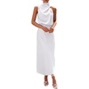 image:imagePRETTYGARDEN Womens Summer Satin Maxi Cocktail Dress  Silk FabricSleeveless Mock NeckFit and FlareAsymmetrical Long DressesElegant FormalWedding Guest PartyCruise OutfitsWhite