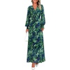 image:imagePRETTYGARDEN Womens Tie Waist Floral Maxi Dress  Fall Wedding Guest Dresses Long Puff Sleeve V Neck With Belt Watercolor Print Elegant Long Flowy Holiday Party OutfitsFloral Green