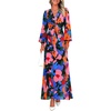 image:imagePRETTYGARDEN Womens Tie Waist Floral Maxi Dress  Fall Wedding Guest Dresses Long Puff Sleeve V Neck With Belt Watercolor Print Elegant Long Flowy Holiday Party OutfitsFloral Black