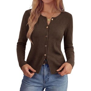 image:imagePRETTYGARDEN Button Up Cardigan Sweaters for Women  Slim Fitted KnitwearLong Sleeve Lightweight Knit CardigansBusiness Casual Outfits Work TopsLayering Piece for FallampWinterBrown