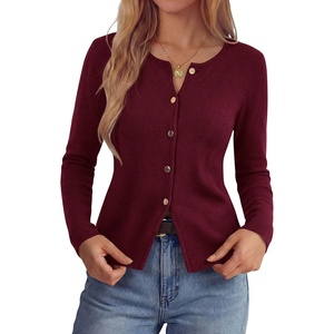 image:imagePRETTYGARDEN Button Up Cardigan Sweaters for Women  Slim Fitted KnitwearLong Sleeve Lightweight Knit CardigansBusiness Casual Outfits Work TopsLayering Piece for FallampWinterWine Red