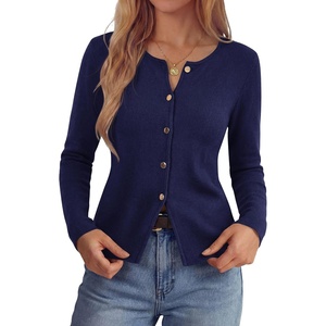 image:imagePRETTYGARDEN Button Up Cardigan Sweaters for Women  Slim Fitted KnitwearLong Sleeve Lightweight Knit CardigansBusiness Casual Outfits Work TopsLayering Piece for FallampWinterNavy Blue
