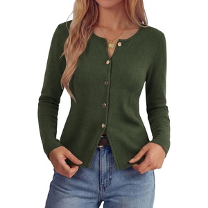 image:imagePRETTYGARDEN Button Up Cardigan Sweaters for Women  Slim Fitted KnitwearLong Sleeve Lightweight Knit CardigansBusiness Casual Outfits Work TopsLayering Piece for FallampWinterArmy Green