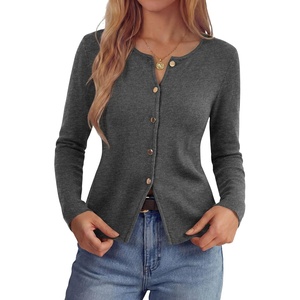 image:imagePRETTYGARDEN Button Up Cardigan Sweaters for Women  Slim Fitted KnitwearLong Sleeve Lightweight Knit CardigansBusiness Casual Outfits Work TopsLayering Piece for FallampWinterGrey