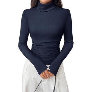 image:imagePRETTYGARDEN Turtleneck Tops for Women Long Sleeve Shirts  Slim Fitted Underscrub Ribbed Knit Thermal Undershirts 2026 Fall Casual Going Out Outfits Base Layer Winter ClothesNavy
