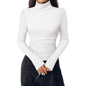 image:imagePRETTYGARDEN Turtleneck Tops for Women Long Sleeve Shirts  Slim Fitted Underscrub Ribbed Knit Thermal Undershirts 2026 Fall Casual Going Out Outfits Base Layer Winter ClothesWhite