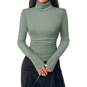 image:imagePRETTYGARDEN Turtleneck Tops for Women Long Sleeve Shirts  Slim Fitted Underscrub Ribbed Knit Thermal Undershirts 2026 Fall Casual Going Out Outfits Base Layer Winter ClothesSage Green
