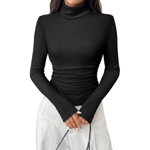 image:imagePRETTYGARDEN Turtleneck Tops for Women Long Sleeve Shirts  Slim Fitted Underscrub Ribbed Knit Thermal Undershirts 2026 Fall Casual Going Out Outfits Base Layer Winter ClothesBlack