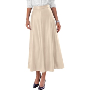 image:imagePRETTYGARDEN Womens Faux Leather High Waisted Midi Skirt  Flowy A Line Pleated Skirts Elegant Swing Flared Work Business Casual Outfits Fall Winter Fashion ClothesBeige