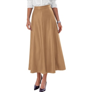 image:imagePRETTYGARDEN Womens Faux Leather High Waisted Midi Skirt  Flowy A Line Pleated Skirts Elegant Swing Flared Work Business Casual Outfits Fall Winter Fashion ClothesKhaki