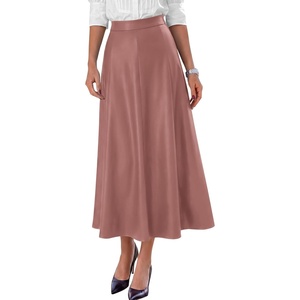 image:imagePRETTYGARDEN Womens Faux Leather High Waisted Midi Skirt  Flowy A Line Pleated Skirts Elegant Swing Flared Work Business Casual Outfits Fall Winter Fashion ClothesDusty Pink