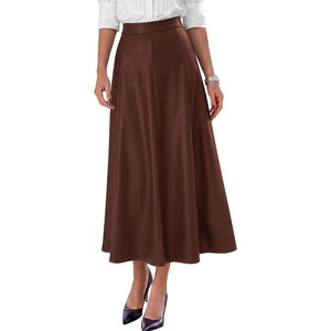 image:imagePRETTYGARDEN Womens Faux Leather High Waisted Midi Skirt  Flowy A Line Pleated Skirts Elegant Swing Flared Work Business Casual Outfits Fall Winter Fashion ClothesCoffee