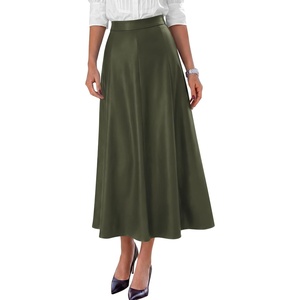 image:imagePRETTYGARDEN Womens Faux Leather High Waisted Midi Skirt  Flowy A Line Pleated Skirts Elegant Swing Flared Work Business Casual Outfits Fall Winter Fashion ClothesArmy Green