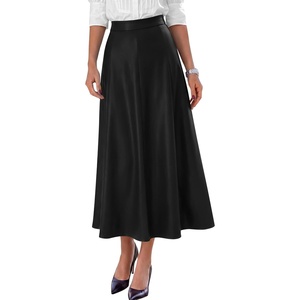image:imagePRETTYGARDEN Womens Faux Leather High Waisted Midi Skirt  Flowy A Line Pleated Skirts Elegant Swing Flared Work Business Casual Outfits Fall Winter Fashion ClothesBlack