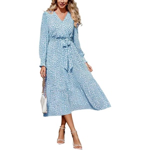 image:imagePRETTYGARDEN Womens Floral Boho Long Sleeve Maxi Dress  Wrap V Neck Flowy A Line Swing Dresses Belted Elegant Spring Fall Outfit for Wedding Guest Vacation Date Night PartyDark Blue