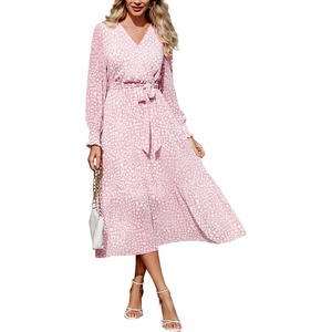 image:imagePRETTYGARDEN Womens Floral Boho Long Sleeve Maxi Dress  Wrap V Neck Flowy A Line Swing Dresses Belted Elegant Spring Fall Outfit for Wedding Guest Vacation Date Night PartyPink