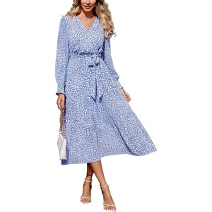 image:imagePRETTYGARDEN Womens Floral Boho Long Sleeve Maxi Dress  Wrap V Neck Flowy A Line Swing Dresses Belted Elegant Spring Fall Outfit for Wedding Guest Vacation Date Night PartyLight Blue