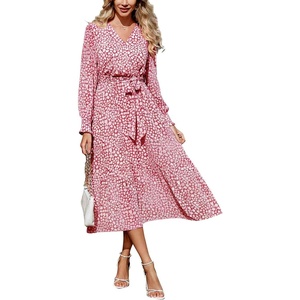 image:imagePRETTYGARDEN Womens Floral Boho Long Sleeve Maxi Dress  Wrap V Neck Flowy A Line Swing Dresses Belted Elegant Spring Fall Outfit for Wedding Guest Vacation Date Night PartyWine Red
