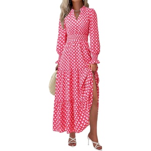 image:imagePRETTYGARDEN Womens Floral Maxi Dress Fall A Line Wedding Guest Dresses  Print Boho Dress Long Sleeve V Neck Fit amp Flare Smocked Waist Casual Long Flowy Elegant Classy Holiday Party OutfitsPlaid Pink