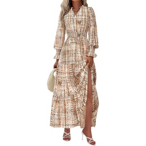 image:imagePRETTYGARDEN Womens Floral Maxi Dress Fall A Line Wedding Guest Dresses  Print Boho Dress Long Sleeve V Neck Fit amp Flare Smocked Waist Casual Long Flowy Elegant Classy Holiday Party OutfitsFloral Khaki