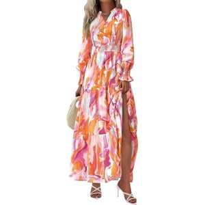 image:imagePRETTYGARDEN Womens Floral Maxi Dress Fall A Line Wedding Guest Dresses  Print Boho Dress Long Sleeve V Neck Fit amp Flare Smocked Waist Casual Long Flowy Elegant Classy Holiday Party OutfitsFloral Brown Purple