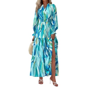 image:imagePRETTYGARDEN Womens Floral Maxi Dress Fall A Line Wedding Guest Dresses  Print Boho Dress Long Sleeve V Neck Fit amp Flare Smocked Waist Casual Long Flowy Elegant Classy Holiday Party OutfitsBlue