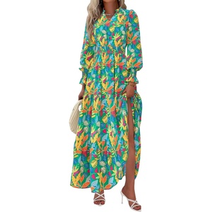 image:imagePRETTYGARDEN Womens Floral Maxi Dress Fall A Line Wedding Guest Dresses  Print Boho Dress Long Sleeve V Neck Fit amp Flare Smocked Waist Casual Long Flowy Elegant Classy Holiday Party OutfitsFloral Green