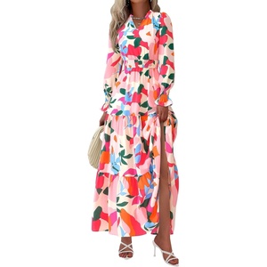 image:imagePRETTYGARDEN Womens Floral Maxi Dress Fall A Line Wedding Guest Dresses  Print Boho Dress Long Sleeve V Neck Fit amp Flare Smocked Waist Casual Long Flowy Elegant Classy Holiday Party OutfitsFloral Apricot Rose Red