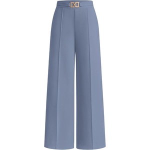 image:imagePRETTYGARDEN Womens High Waisted Dressy Casual Pants  Decoration BuckleFront Seam Trousers with PocketsBusiness Casual OutfitsWork Office SlacksDaily Palazzo Pants All SeasonGrey Blue