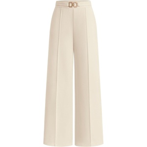image:imagePRETTYGARDEN Womens High Waisted Dressy Casual Pants  Decoration BuckleFront Seam Trousers with PocketsBusiness Casual OutfitsWork Office SlacksDaily Palazzo Pants All SeasonBeige