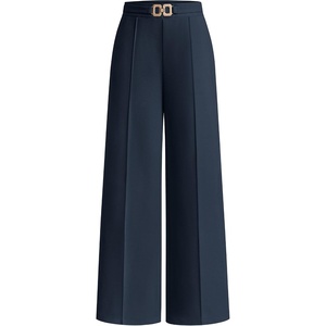 image:imagePRETTYGARDEN Womens High Waisted Dressy Casual Pants  Decoration BuckleFront Seam Trousers with PocketsBusiness Casual OutfitsWork Office SlacksDaily Palazzo Pants All SeasonNavy Blue