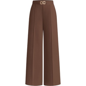 image:imagePRETTYGARDEN Womens High Waisted Dressy Casual Pants  Decoration BuckleFront Seam Trousers with PocketsBusiness Casual OutfitsWork Office SlacksDaily Palazzo Pants All SeasonBrown
