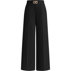 image:imagePRETTYGARDEN Womens High Waisted Dressy Casual Pants  Decoration BuckleFront Seam Trousers with PocketsBusiness Casual OutfitsWork Office SlacksDaily Palazzo Pants All SeasonBlack