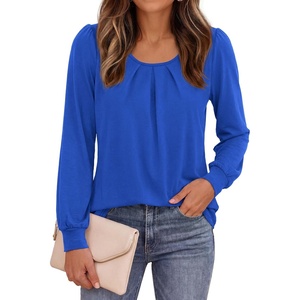 image:imagePRETTYGARDEN Womens Long Puff Sleeve Tops Crew Neck Blouse  Pleated Front Loose Fit Soft Business Casual Work Shirts Dressy Daily Wear School Travel Outfits Fall Winter ClothingRoyal Blue