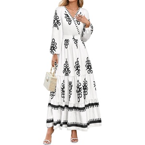 image:imagePRETTYGARDEN Womens Long Sleeve Floral Boho Maxi Wedding Guest Dress  Trendy BohemianV NeckRuffle Long DressesFlowy A LineElastic WaistElegant PartyFall FashionBeach Vacation ClothesFloral White Black