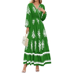 image:imagePRETTYGARDEN Womens Long Sleeve Floral Boho Maxi Wedding Guest Dress  Trendy BohemianV NeckRuffle Long DressesFlowy A LineElastic WaistElegant PartyFall FashionBeach Vacation ClothesFloral Green White