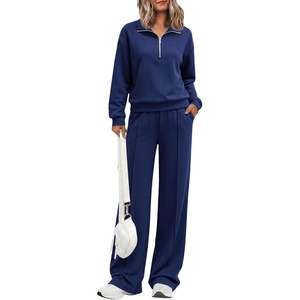 image:imagePRETTYGARDEN Womens Lounge Sets 2 Piece Outfits Sweatsuits  Half Zip Pullover Sweatshirts Wide Leg Pants Pockets Matching Workout Tracksuits Airport Travel Resort Wear Fall ClothesDark Blue