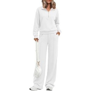 image:imagePRETTYGARDEN Womens Lounge Sets 2 Piece Outfits Sweatsuits  Half Zip Pullover Sweatshirts Wide Leg Pants Pockets Matching Workout Tracksuits Airport Travel Resort Wear Fall ClothesWhite