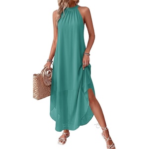image:imagePRETTYGARDEN Womens Summer Wedding Guest Halter Maxi Dresses  Long Flowy Asymmetrical Sundress Elegant Evening Dinner Party Dress Pockets Beach Vacation Outfits Spring Resort WearCyan Blue