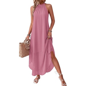 image:imagePRETTYGARDEN Womens Summer Wedding Guest Halter Maxi Dresses  Long Flowy Asymmetrical Sundress Elegant Evening Dinner Party Dress Pockets Beach Vacation Outfits Spring Resort WearPink