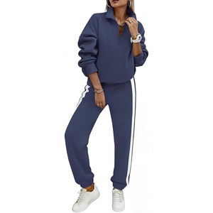image:imagePRETTYGARDEN Womens Sweatsuits 2 Piece Outfits Fall Matching Lounge Sets  Casual Loose Zip Up Oversized Sweatshirts High Waist Jogger Tracksuits Two Piece Sweat Suits Travel Airport Workout SetsGrey Blue